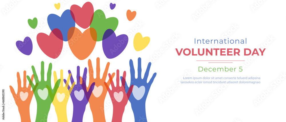 International Volunteer Day. Raised hands. Volunteer day concept. Vector illustration. International Volunteer Day. Raised hands. Volunteer day concept. Vector illustration.