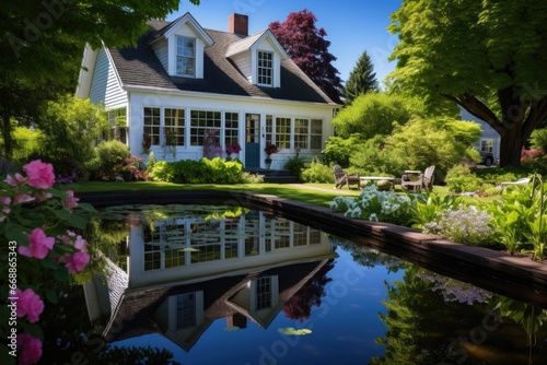 dutch colonial house reflecting in a nearby pond © Alfazet Chronicles