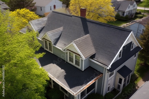aerial view of dutch colonial roof with distinct dormer windows