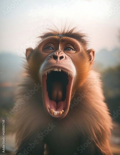 a monkey with wide open mouth photo