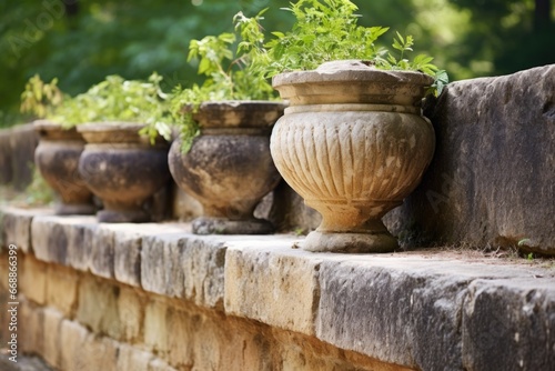 grecian urns on a stone ledge