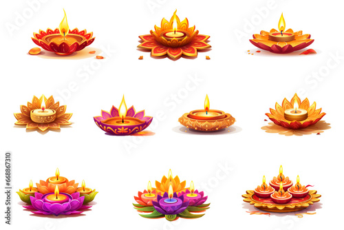 collection of separate beautiful colorful Diwali Diye lights for Diwali festival in vector for postcard
