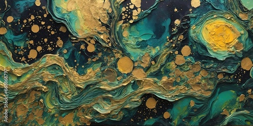 luxury gold and green oil paint melting  pattern photo