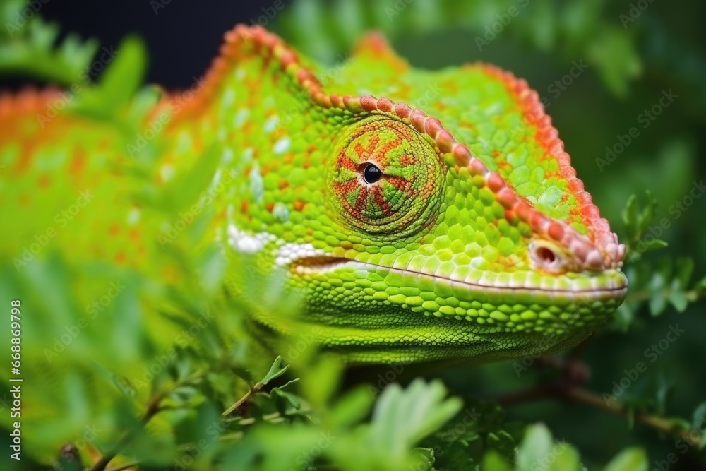 chameleon changing its color on a green bush chameleon changing its color on a green bush