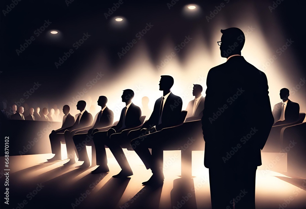black background with shadow of executives gathered for presentation, Generative AI