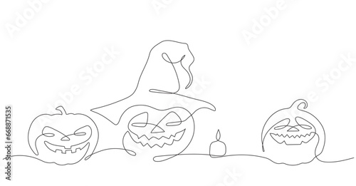 Vector colored Halloween set of stylized pumpkins in one line