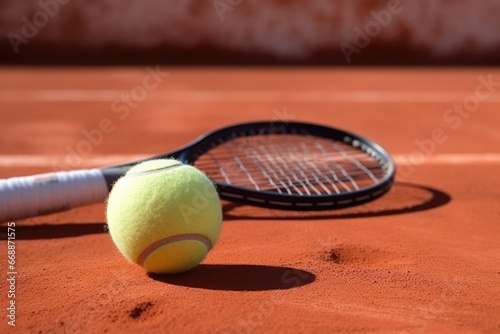 close-up of tennis racket and ball on clay court © Alfazet Chronicles