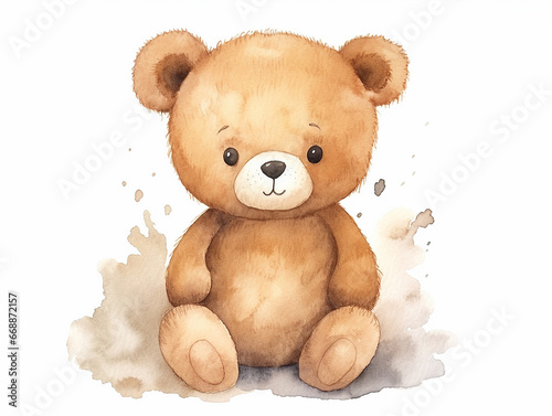 Watercolor illustration of cute  smile bear toy on white