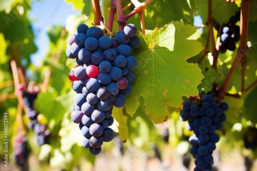 grape vines with a close focus on the ripe grapes