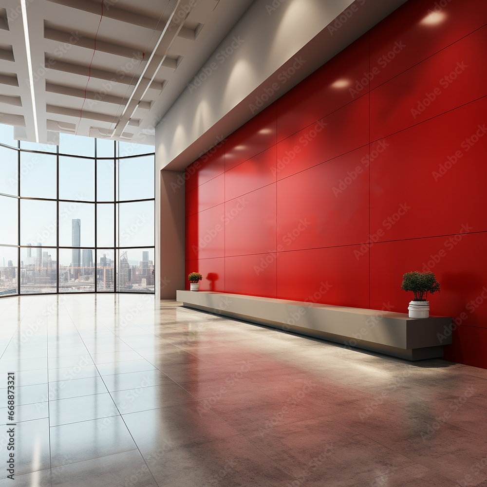 indoor red empty wall, your logo presentation, business room wall
