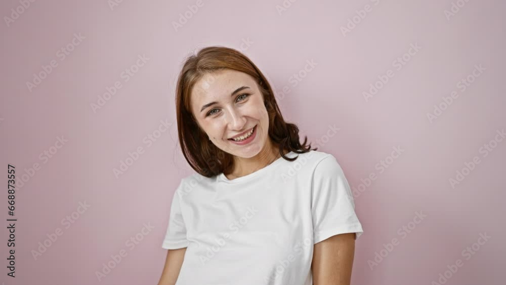 Young woman pointing to the camera winking eye smiling over isolated pink background Young woman pointing to the camera winking eye smiling over isolated pink background