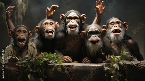 Wild animal family: Laughing and happy monkey community captured in close-up portrait photo