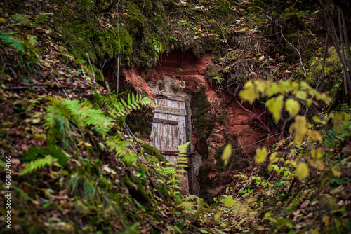 Door to dwarfs house in the forest