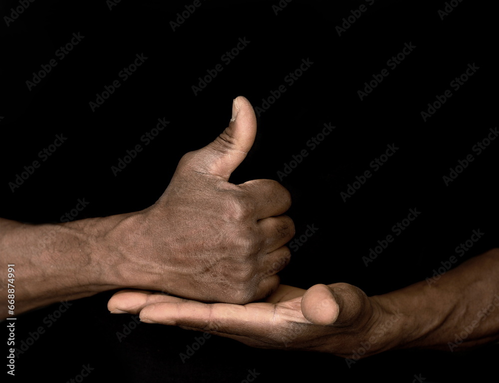 sign language with hand gestures  speaking body language with people on black background stock image stock photo