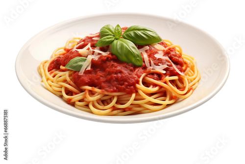 Mouthwatering Gourmet Spaghetti with Marinara on transparent background.