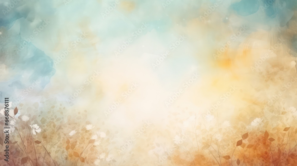 Watercolor background in shades of blue and orange, ideal for classic and vintage banners, posters, and advertising media. - obrazy, fototapety, plakaty 