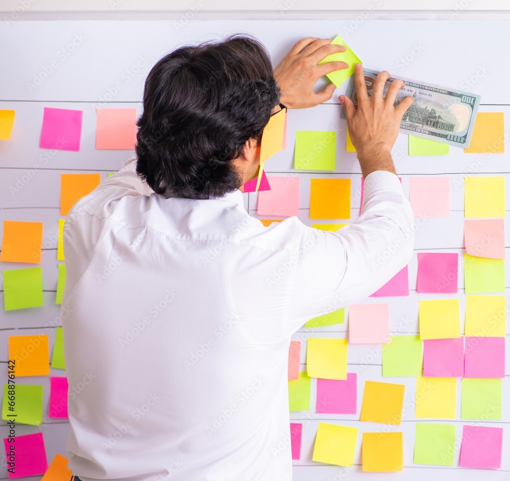 Young employee in conflicting priorities concept Young employee in conflicting priorities concept