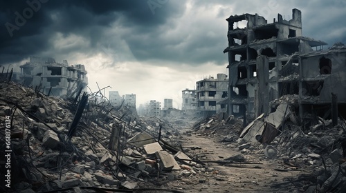Ruined city. Peace crisis concept photo