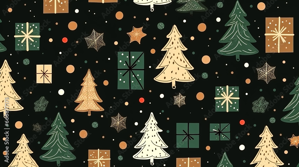 BACKGROUND WITH CHRISTMAS TREES, GIFTS AND STARS. BACKGROUND WITH CHRISTMAS TREES, GIFTS AND STARS.