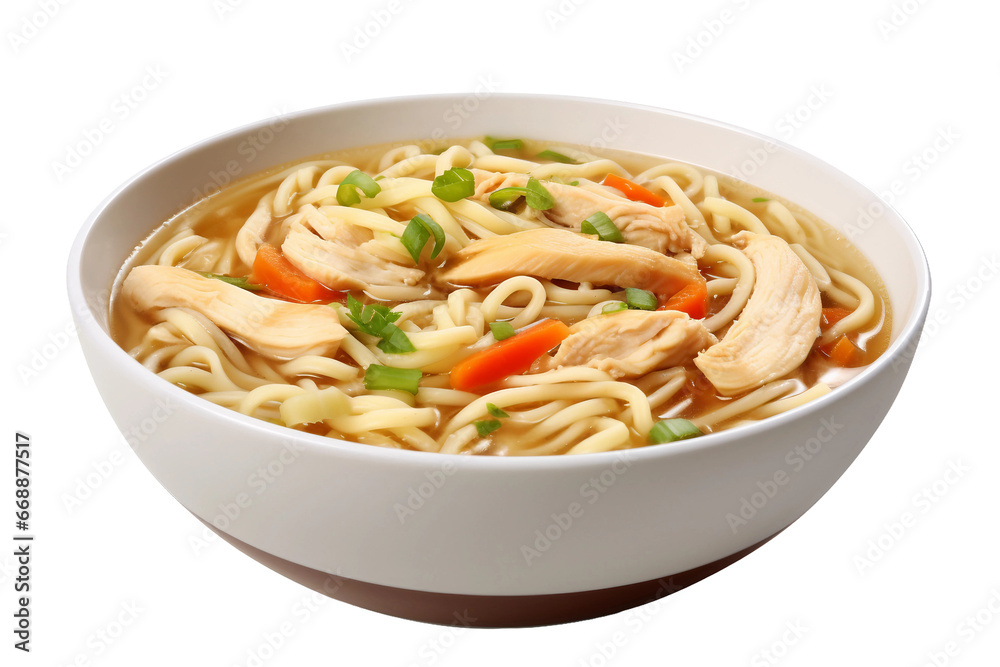 A Bowl of Comforting Chicken Noodle Soup on transparent background.