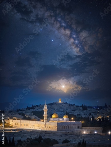 dome of the rock at night background photo © ahmudz
