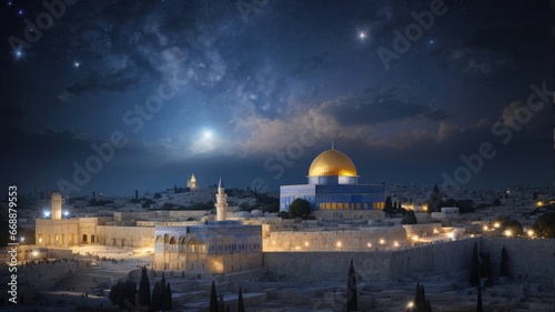 dome of the rock at night background photo