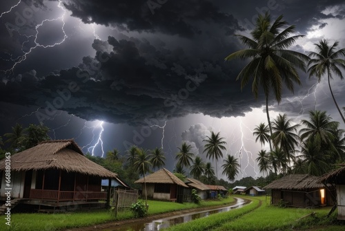 storm lightning in the mountains village photo 