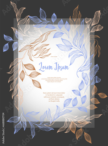 Bay leaves frame vector greeting card template. Rustic card design with laure...