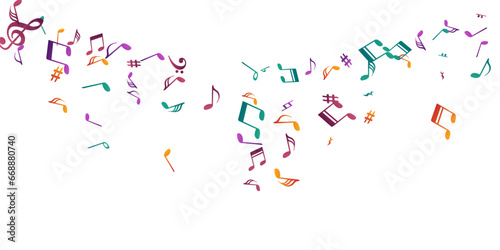 Musical notes flying vector backdrop. Audio