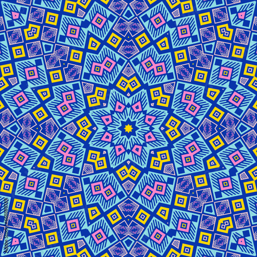 Abstract mosaic periodic pattern graphic composition. Funky wrapping print.