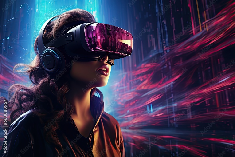 Girl wearing virtual reality headset