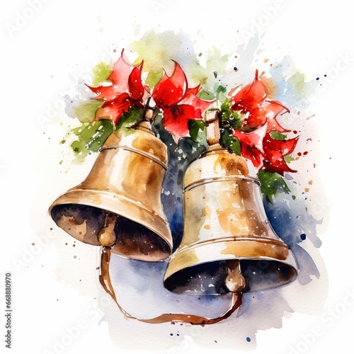 christmas bells with red ribbon on an isolated white background