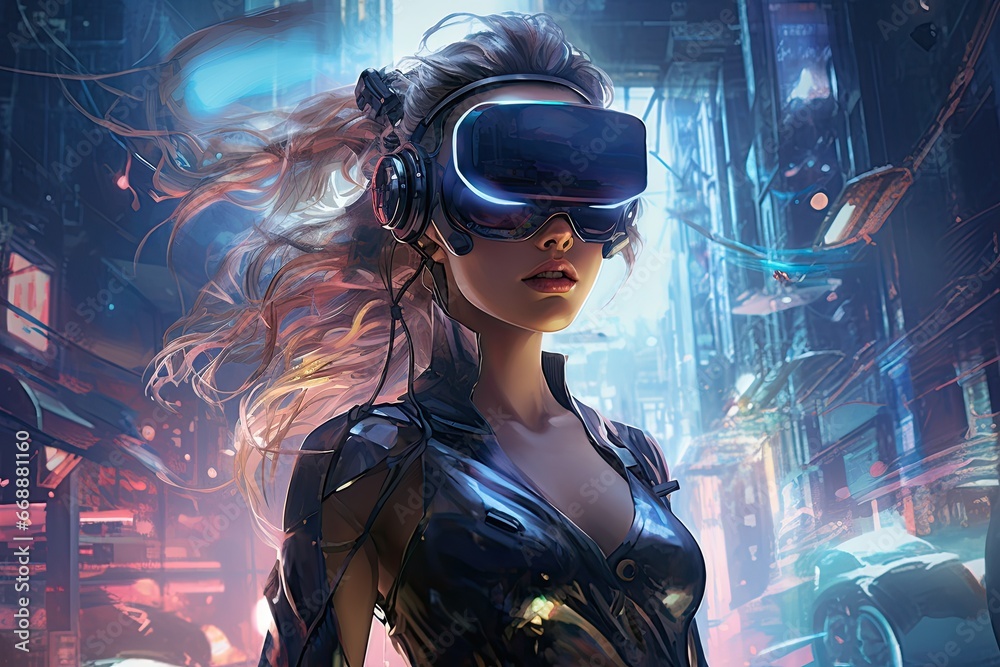 Girl wearing virtual reality headset Girl wearing virtual reality headset