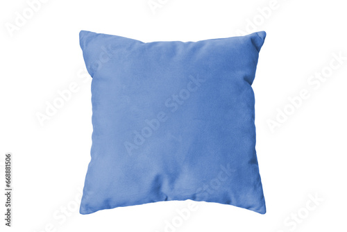 Decorative blue rectangular pillow for sleeping and resting isolated on white, transparent background, PNG. Cushion for home interior decor, pillowcase mockup, template for design.