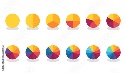 Circle chart section segments set vector diagram segments pie template. Circle segments set. Various number of sectors divide the circle on equal parts. Pie chart set. Diagram collection