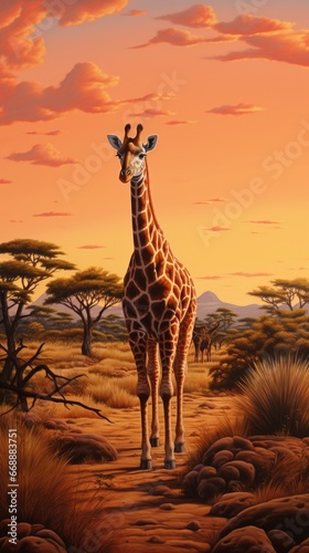 a giraffe standing in field