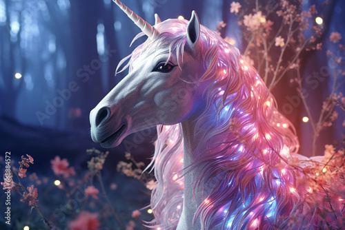 Unicorn. a mythical creature symbolizing virtue. a horse with a horn. rainbow, fairytale, shiny tail, mane, pony, white beautiful cute magical animal myth.