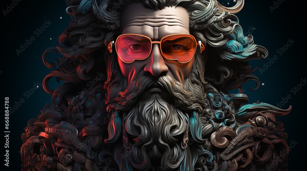 Zeus in ultraviolet light, modern god of ancient Greek mythology. God ...