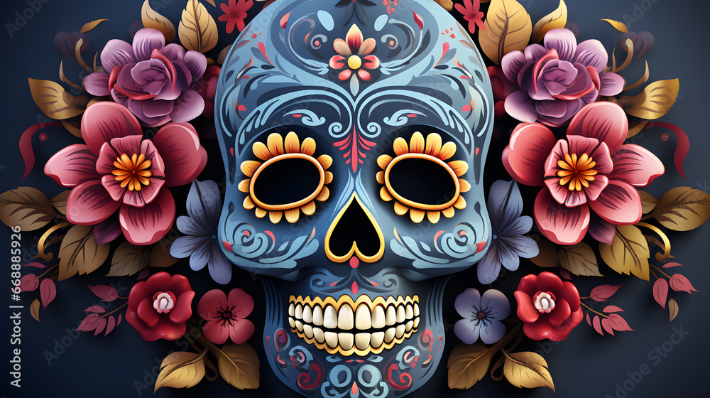 Ornately decorated Day of the Dead sugar skull, or calavera. vector illustration isolated 