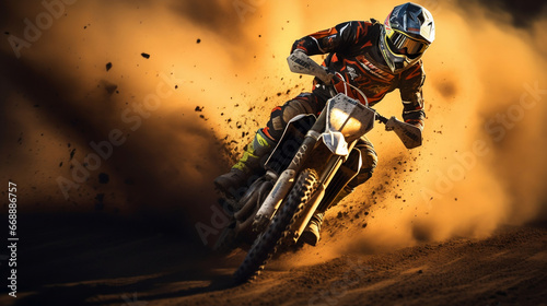 Motocross isolated motorcycle biker on blurred motion dirty background