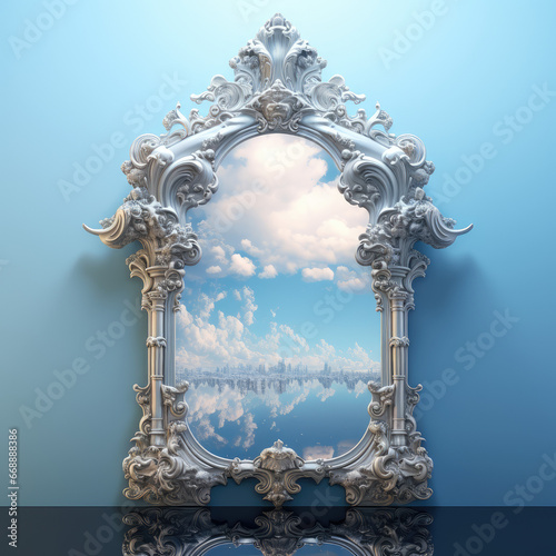 Large Mirror with a blue sky, Vintage, Clouds