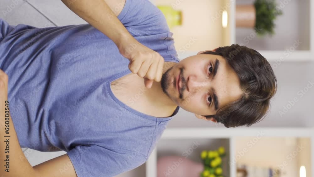 Vertical video of Sick man coughing. Vertical video of Sick man coughing.