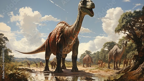 diplodocus  Illustration of a huge dinosaur. Herbivorous lizard. Concept  extinct dinosaurs  ancient lizard-like animals. 