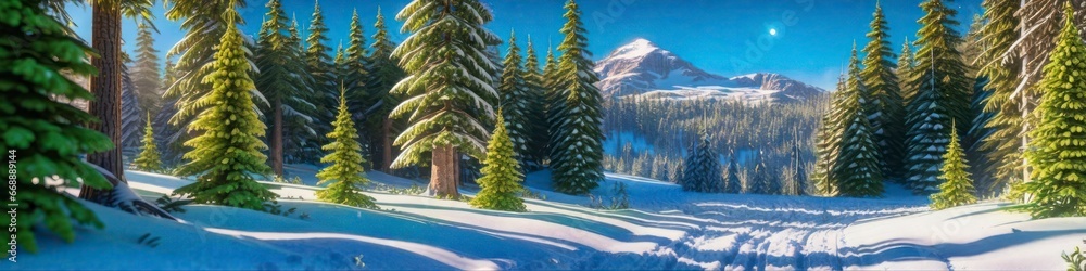Abstract banner winter snowy forest, landscape, background for social media and for your design
