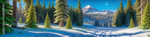 Abstract banner winter snowy forest, landscape, background for social media and for your design