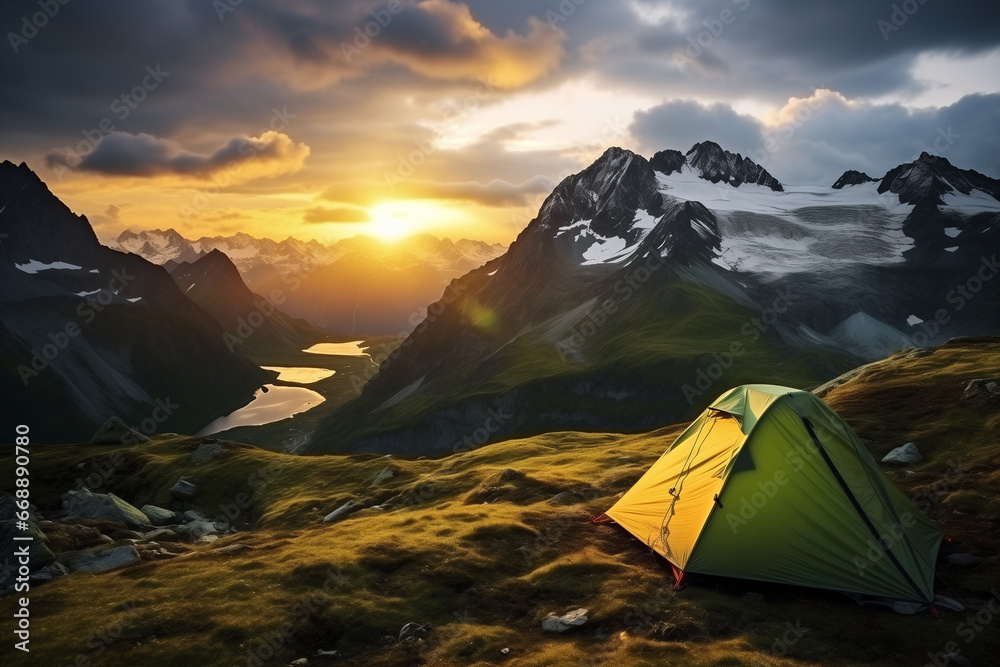 camping in the middle of nature. high mountain. mountaineering