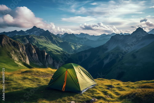 camping in the middle of nature. high mountain. mountaineering