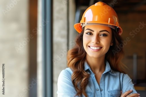 Latin American female engineer smiling in front of the camera