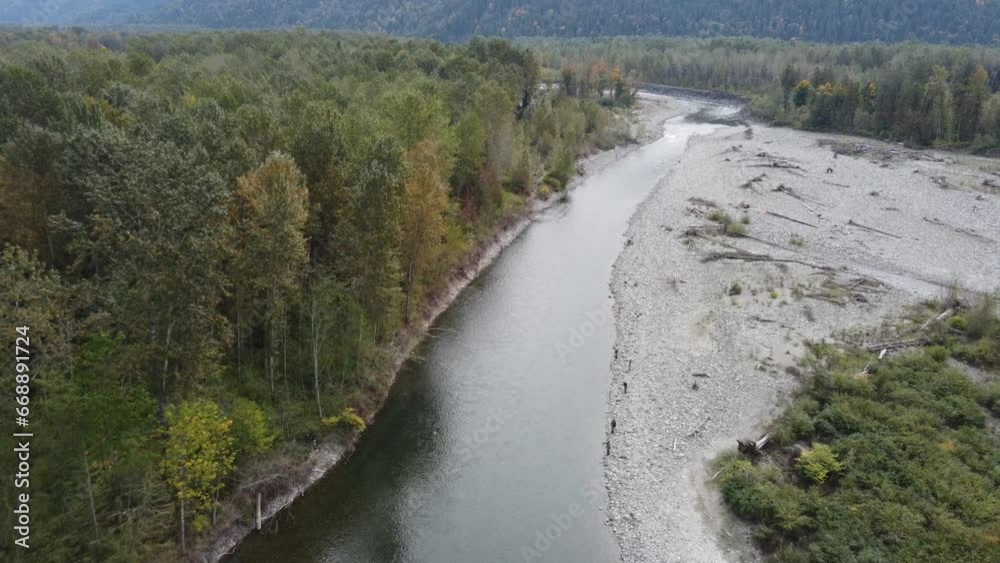Aerial perspectives of the salmon's journey in Chilliwack river during autumn. Aerial perspectives of the salmon's journey in Chilliwack river during autumn.