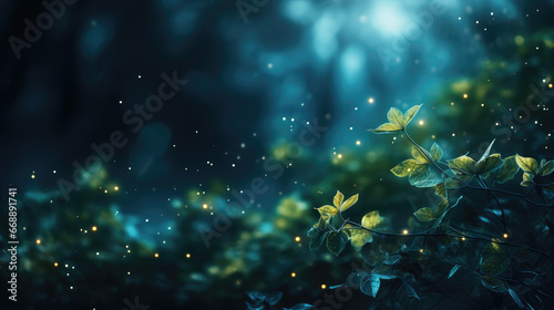 Blurry Leaves Background with glowing elements